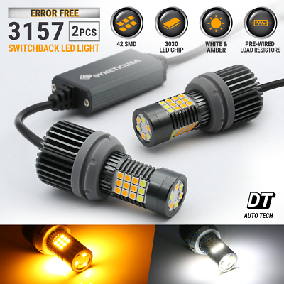 #ad Syneticusa CANBus White Amber 3157 LED DRL Switchback Turn Signal Light Bulbs $28.79