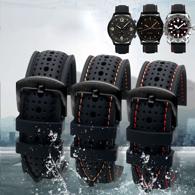 #ad Universal Silicone Watch Band Strap Rubber Waterproof Men#x27;s Black 19 24MM Hoop $7.99