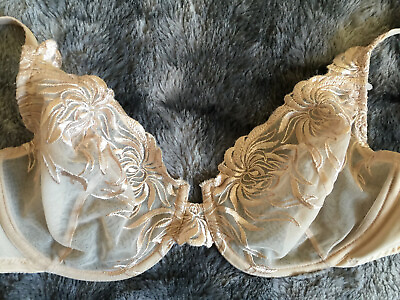 #ad 32DD Wacoal quot;Beguilingquot; Sheer Floral Emboidered Lace Women#x27;s UW Bra #85579 Tan $18.00