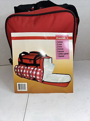 #ad NEW WITH TAGS PARK DATE PICNIC SET FOR 2 WITH BLANKET RED SOFT SIDED COOLER $19.99
