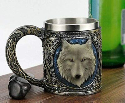 #ad Ebros Alpha Gray Wolf Celtic Tribal Magic Resin 16oz Mug w Stainless Steel Rim $24.99