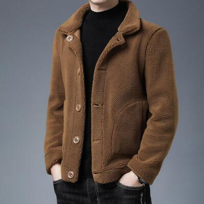 #ad Winter Men#x27;s Faux suede Short Jacket Casual Fleece Coat Warm Lapel Outwear Thick $35.06