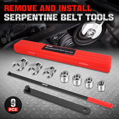#ad 9Pcs 3 8quot; Pulley Wrench Installation Removal Serpentine Belt Tool Set w Case $29.99