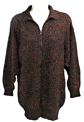 #ad VINTAGE QUI Designer Collection Sweater 1 2 Zip Black Copper Metallic Thread S $38.99