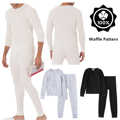 #ad Mens 100% Cotton Top amp; Bottom 2PC Set Waffle Knit Thermal Long Johns Underwear $15.99
