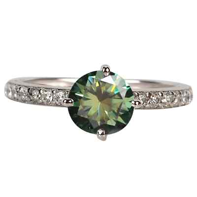 #ad 0.75Ct Round Shape Natural Bluish Green Diamond Women#x27;s Ring In 14KT White Gold $1910.00