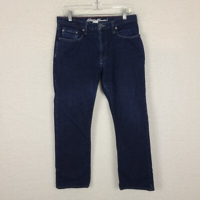 #ad Eddie Bauer Jeans Mens Size 32 x 30 Straight Plaid Fleece Lined Blue Dark Wash $27.99