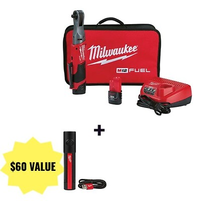 #ad Milwaukee 2557 22 M12 FUEL 3 8 in. Cordless Ratchet 2 Battery Kit Flashlight $283.34