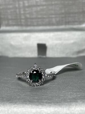 #ad NWT Radiant Dark Green W Surrounding Accents Rhodium Pl Band Sz8 Ring Bomb Party $18.00