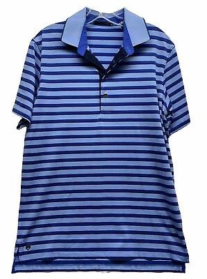 #ad Greyson Mens Size M Blue Massapequa Short Sleeve Striped Polo Golf Shirt L2 $34.99