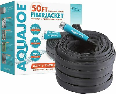 #ad AQUAJOE 50ft. Flexible Kink Free Fiberjacket Garden Hose Aluminum Fittings $32.00