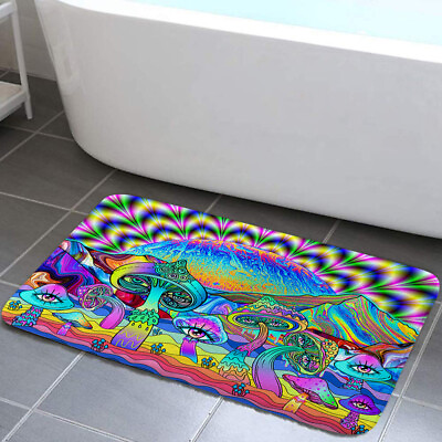 #ad Psychedelic Colored Mushrooms Bath Mat Non Slip Flannel Bath Rug #08 $29.44