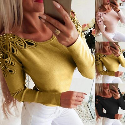 #ad Womens Long Sleeve Hollow Blouse OL Ladies Casual Slim Fit Tunic Tops Pullover $24.69