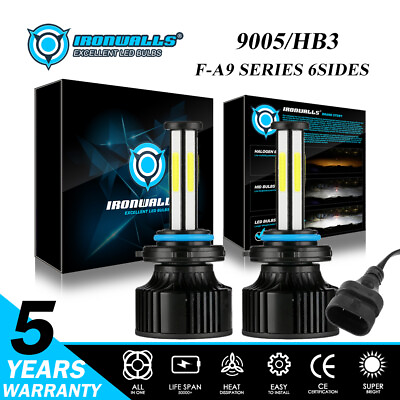 #ad 9005 HB3 LED Headlight Bulbs 6 sides Super Bright High Beam Fog Kit 6500K 2800W $28.99