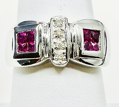 #ad 14KT White Gold Ruby and Natural Diamond Genuine Ring Size 7.25 $1025.00