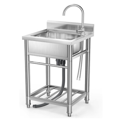 #ad Commercial Utility Sink Stainless Steel Kitchen Sink 1 Compartment with Faucet $181.56