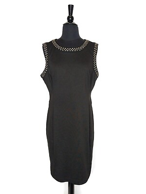 #ad ECI Black Stretch Sleeveless Studded Trim Sheath Dress Size 12 $17.99