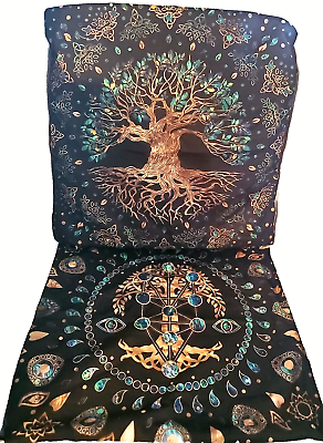 #ad 2 Tree Of Life Norse Hammer Pillowcase Covers Only 18x18 Celtic Black Mystical $12.57