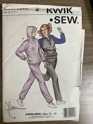#ad Vintage Kwik Sew Pattern Jogging Suits Warmup Hood 1372 Size XS S M L UNCUT $14.51