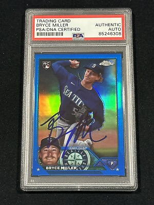 #ad 2023 Topps Chrome Signed Bryce Miller Auto Card RC BLUE REFRACTOR 150 PSA COA $199.99