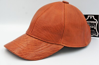 #ad Saddle Tan 100% Genuine Lambskin Leather Baseball Cap Hat Sports Visor NWT $15.89