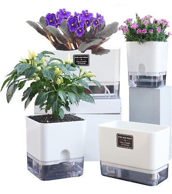 #ad FAMZ Self Watering Planters 4 Pack amp; #65292 Plant Pots for Indoor Automatic NEW $26.96