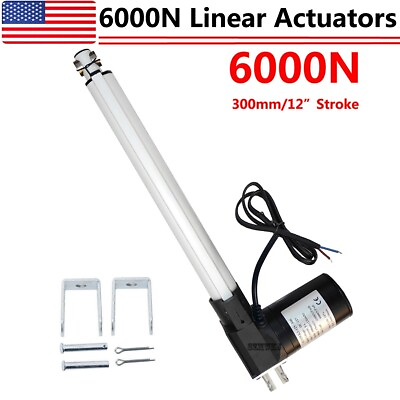 #ad DC12V 12quot; Linear Actuator 1320lbs W Mounting Brackets Electric Motor 6000N Lift $56.99