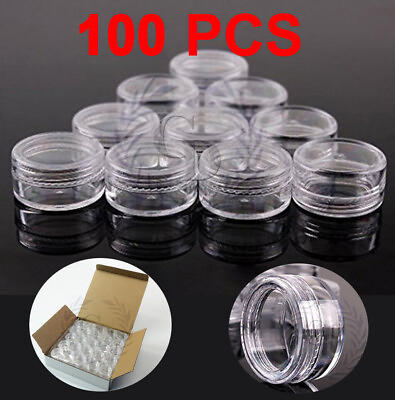 #ad 100 Pack Jars High Quality 5 Gram ML Plastic empty sample Container Cosmetic $14.99