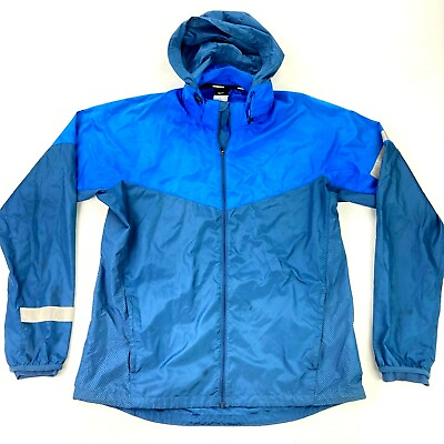 #ad Nike Running Men#x27;s Full Zip Hooded Vapor Jacket Blue Reflective • LARGE $22.56