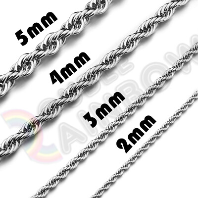 #ad #ad Men Women Stainless Steel Silver 2mm 3mm 4mm 5mm Rope Necklace Chain Link C11 $7.23