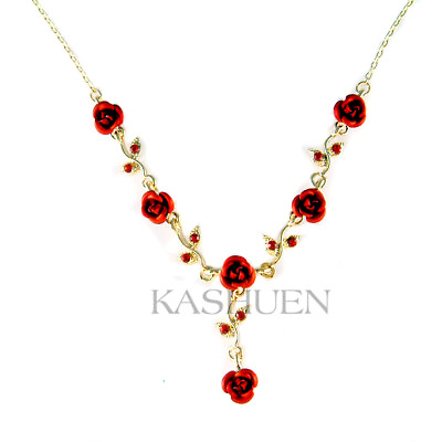 #ad Hot Red Rose Flower made with Swarovski Crystal Floral Bridal Wedding Necklace $50.00