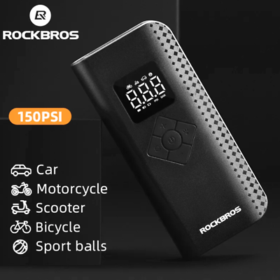 #ad ROCKBROS Motorcycle Electric Pump 150psi Digital Car Tire Ball Bicycle Inflator $50.99