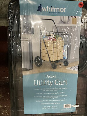 #ad Whitmor Black Deluxe Utility Rolling Shopping Cart Collapsible $45.00