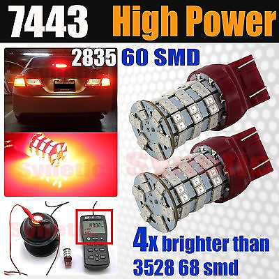 #ad 2x 7443 High Power 2835 Chip Bright Red Brake Tail 60 LED Dual Function Bulbs $13.49