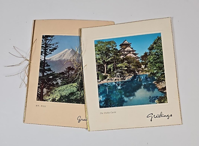 #ad 2 1960s Oriental Asian Real Photo Christmas Cards Osaka Castle Mt. Fuji used VTG $21.99