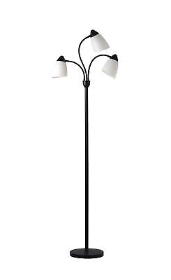#ad Mainstays 3 Head Adjustable Floor Lamp Black with White Plastic Shades Classic $31.68