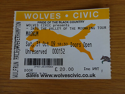 #ad MAGNUM CONCERT TICKET WOLVERHAMPTON 31st October 2009 Valley of the Moonking GBP 7.50