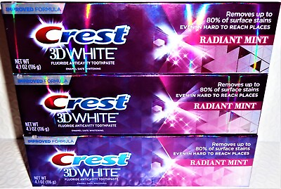 #ad Crest 3D White Toothpaste RADIANT MINT Lot of 1 to 6 4.1 Oz 116 g Ea. New * $10.25