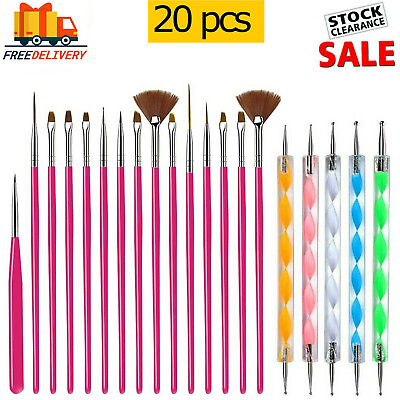 #ad Professional 20pcs Nylon Nail Art Brush For UV Gel Dry Decoration Tools Set Pink GBP 5.55