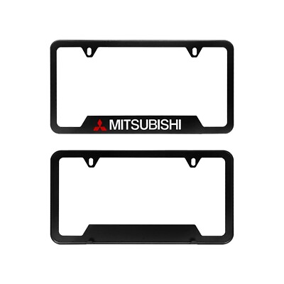 #ad NEW 1Pcs MITSUBISHI Aluminum Black License Plate Frame $11.00