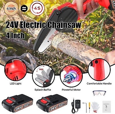 #ad 24V Mini Electric Chainsaw 4#x27;#x27; Rechargeable Cordless Chain Saw with 2 Battery $39.99