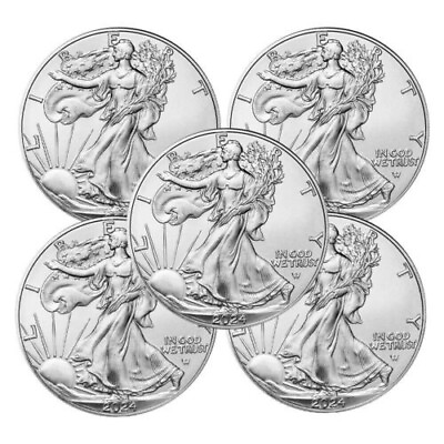#ad #ad Lot of 5 2024 $1 Silver American Eagle Gem Brilliant Coin Eagle 1 oz Bu $122.98