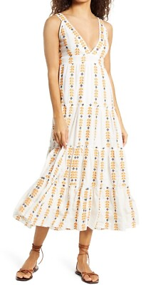 #ad Area Stars Sorrento Sun Midi Dress Embroidered Organic Cottonsz.S $29.00