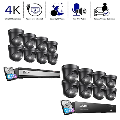 #ad ZOSI 16CH 4K PoE Home AI Security Camera System Outdoor with Two Way Audio $659.98