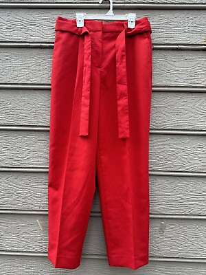 #ad ANN TAYLOR LOFT RUBY RED WIDE LEG BELTED PANTS SIZE 6 $12.00