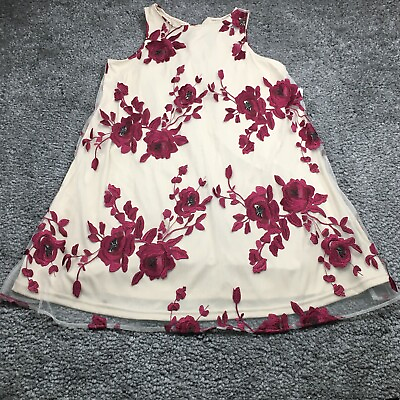 #ad Beige by Eci Womens Dress Sz M Cream Wine Floral Sleeveless Tie Back Lined NWT $18.39