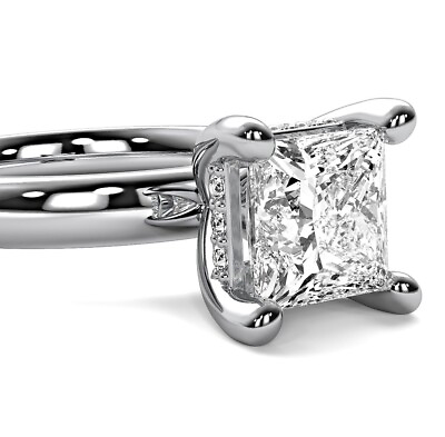 #ad Real Natural Halo 1.00 Ct E VVS2 Solitaire Princess Cut Diamond Engagement Ring $2994.75