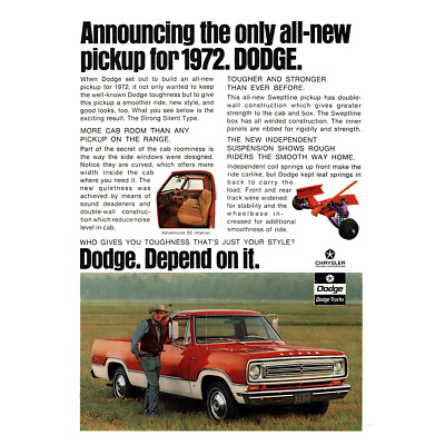 #ad 1972 Dodge: Only All New Pickup for 1972 Vintage Print Ad $6.75