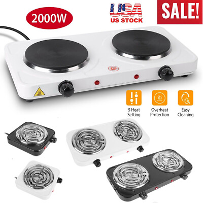 #ad 2000W Portable Electric Double Burner Hot Plate Cooktop Stove Cooking Countertop $31.99