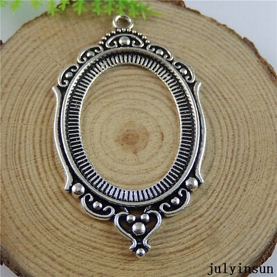 #ad 4PCS Silver Plated Oval 40x30mm Cameo Bezel Tray Setting Charms Pendant Crafts $3.79